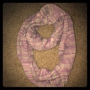 Purple striped infinity scarf